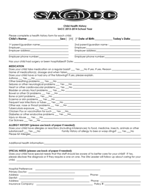 Child Health History Form