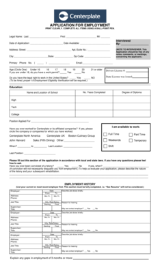 Centerplate Employment Application Form