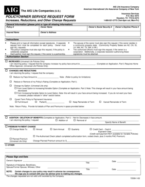 AIG Life Insurance Policyowner Service Request Form