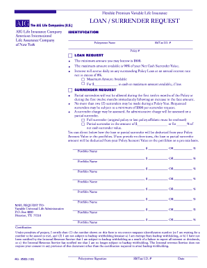 AIG Life Insurance Loan/Surrender Request