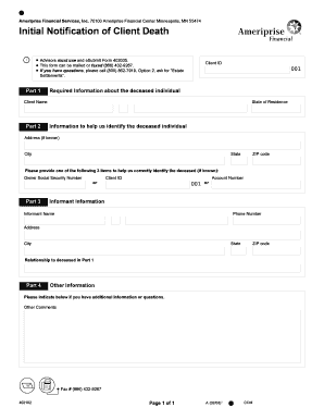 Initial Notification of Client Death