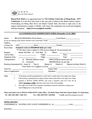 Royal Park Hotel Accommodation Reservation Form