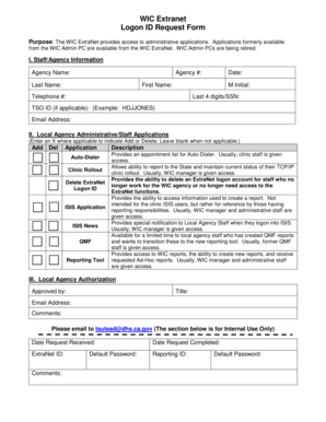 WIC Extranet Logon ID Request Form