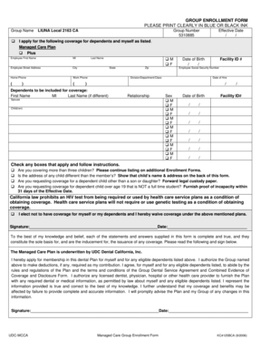 Group Enrollment Form for Managed Care Plan