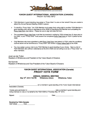 PROXY VOTE FORM - Yukon Quest