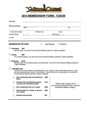 2014 MEMBERSHIP FORM - YUKON - Yukon Quest