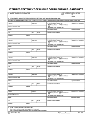 Itemized Statement of In-Kind Contributions - Candidate
