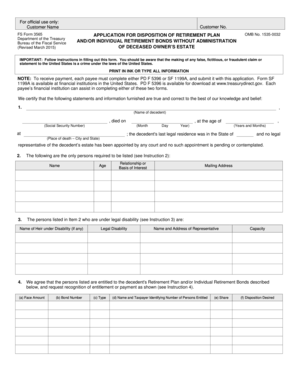 FS Form 3565 Application for Disposition of Retirement Plan