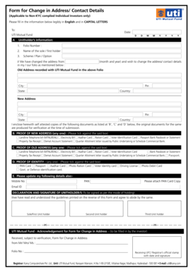 UTI Mutual Fund Address Change Form