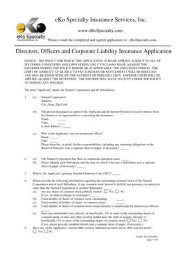Directors and Officers Liability Insurance Application