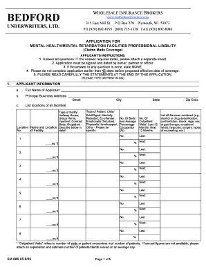 Mental Health Facility Professional Liability Application