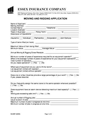 Essex Insurance Moving and Rigging Application