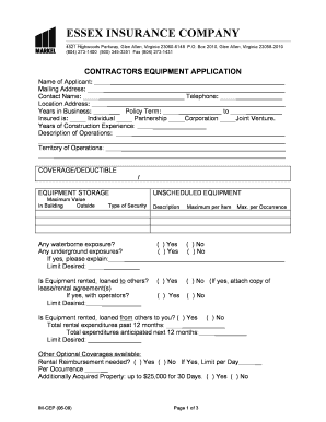 Contractors Equipment Insurance Application
