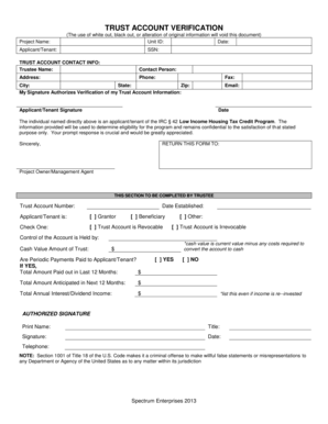 Trust Account Verification Form