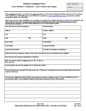 Texas Student Complaint Form