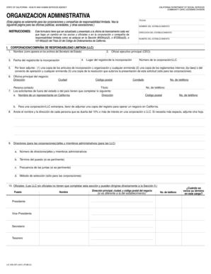 Formulario de actualización de corporación/LLC de licenciamiento de cuidado comunitario de California