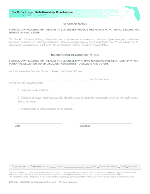 Florida No Brokerage Relationship Disclosure