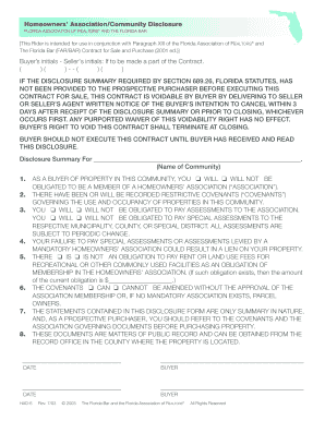 Florida Homeowners Association Disclosure Form