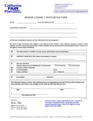 Fair Access to Insurance Requirements Broker License Verification Form
