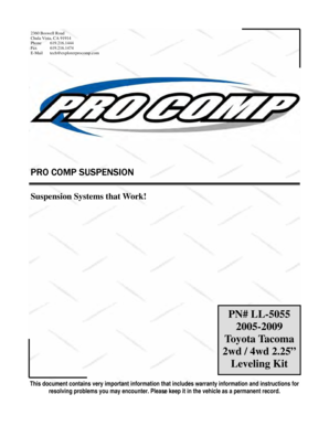 PN# LL-5055 2005-2009 Toyota Tacoma 2wd / 4wd ... - Opentip.com