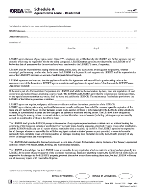 Schedule A Form 401 Agreement to Lease
