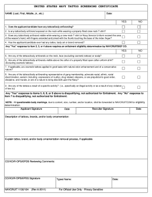 US Navy Tattoo Screening Certificate