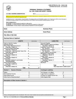 US Small Business Administration Personal Financial Statement