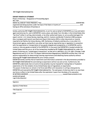 Export Power of Attorney