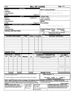 Bill of Lading Form