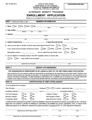 New Jersey Alternate Benefit Program Enrollment Application