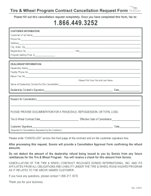 Tire & Wheel Program Contract Cancellation Request Form