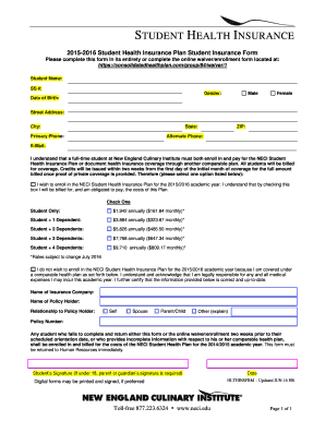 Student Health Insurance Enrollment Form