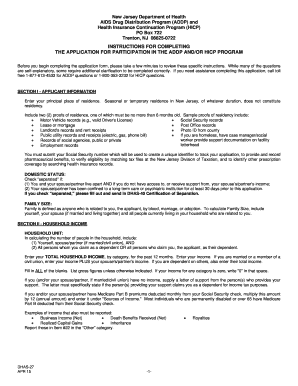 New Jersey ADDP and HICP Application