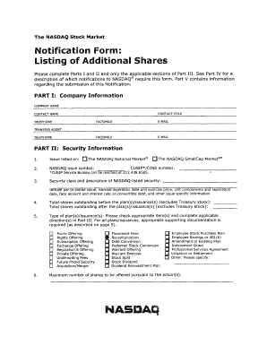 NASDAQ Listing of Additional Shares Notification Form