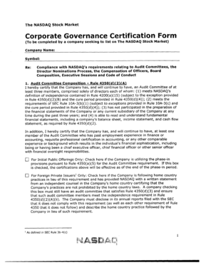 NASDAQ Corporate Governance Certification Form