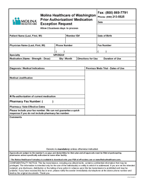 Molina Healthcare Medication Exception Request Form