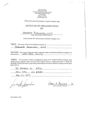 New York Articles of Organization for LLC