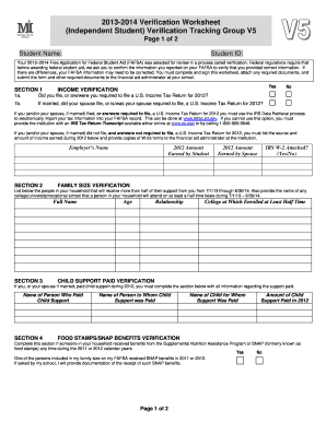 2013-2014 Verification Worksheet