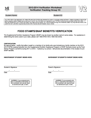 2013-2014 Verification Worksheet