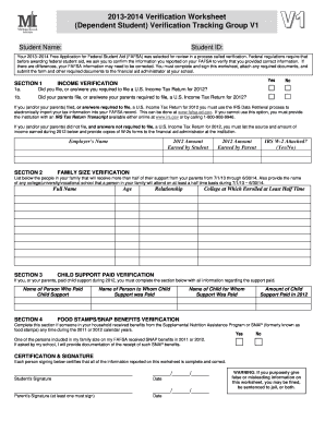 2013-2014 Verification Worksheet