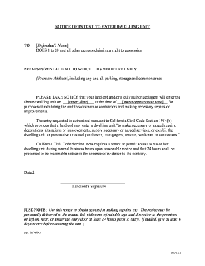 Notice of Intent to Enter Dwelling Unit