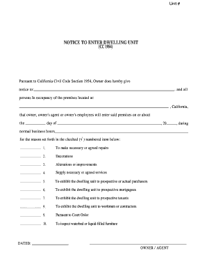 California Notice to Enter Dwelling Unit