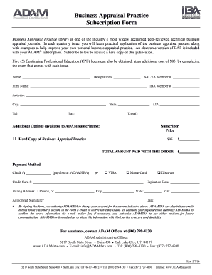 Business Appraisal Practice Subscription Form