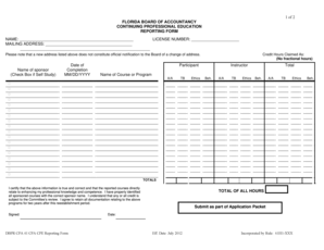 Florida CPA Continuing Professional Education Reporting Form