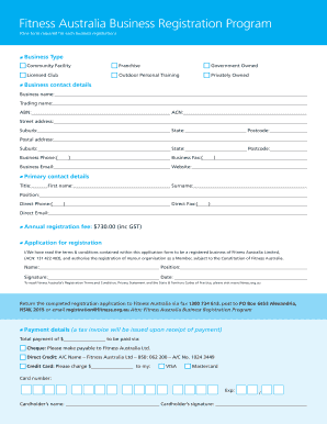 Fitness Australia Business Registration Form