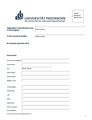 University of Paderborn Enrollment Application
