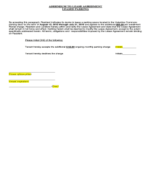 Addendum to Lease Agreement for Parking