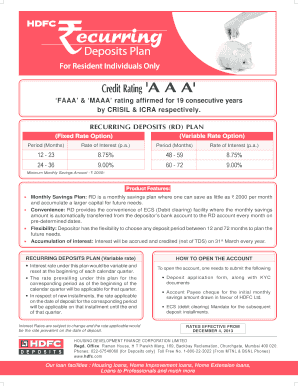 Recurring Deposits Plan Application Form