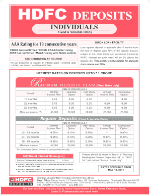 HDFC Deposit Application Form
