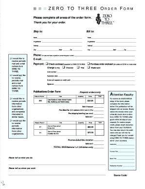 ZERO TO THREE Publications Order Form